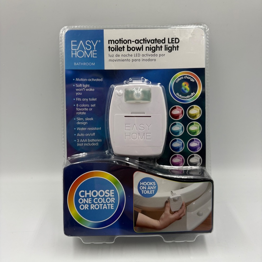 Easy Home Toilet Bowl Night Light White New Motion Activated LED 8 Color